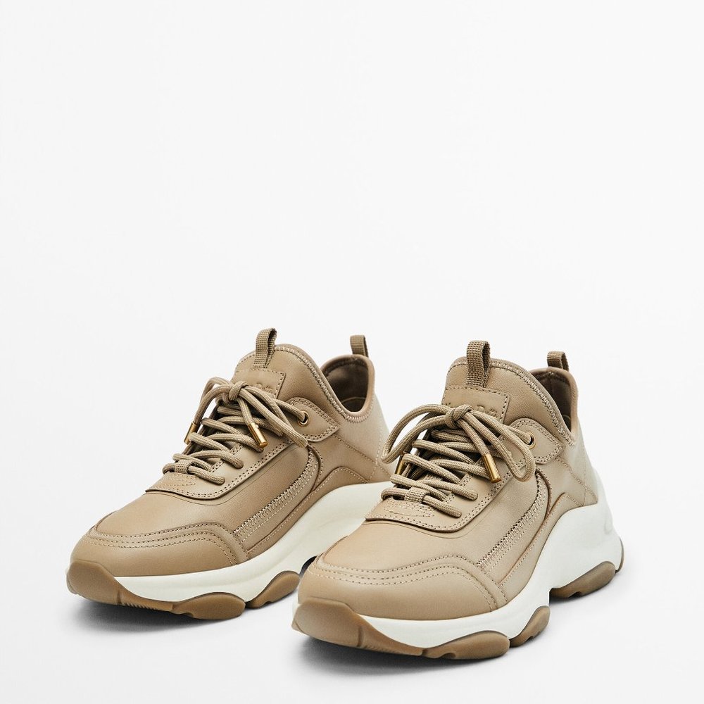 PERFECT CONDITIONS - Massimo Dutti Monochrome Combined Leather &Fabric Trainers